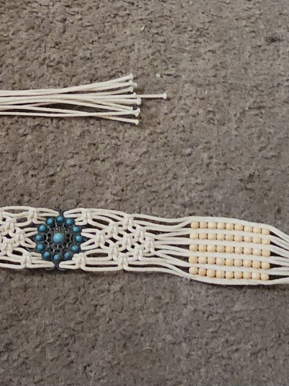 Handmade White Macramé Belt with Turquoise Accent Beads - Unbranded